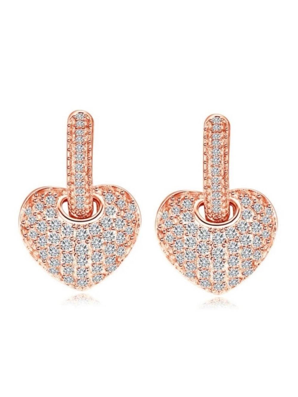 Gold Zircon Heart Dangle Earrings